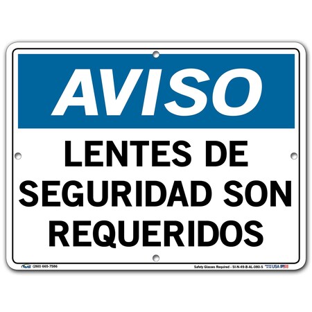 Vestil Aluminum Sign, 9-1/2" Height, 12-1/2" Width, Aluminum, Rectangle, Spanish SI-N-49-B-AL-080-S